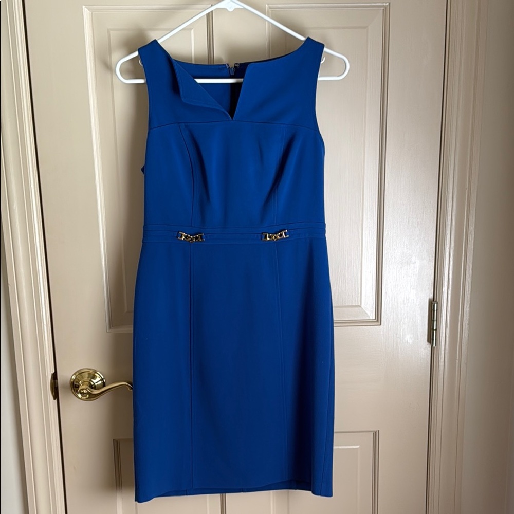 Ann Taylor Blue Sheath Dress Square Neck Cocktail